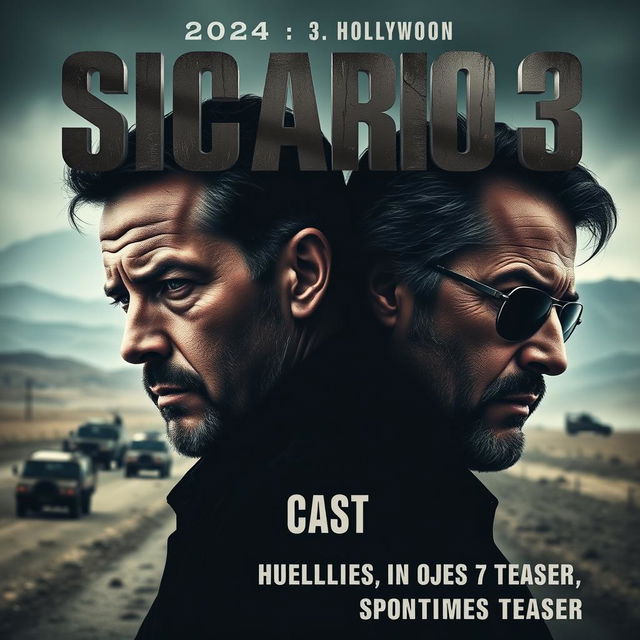 An intriguing teaser poster for 'Sicario 3 (2024)', prominently featuring Josh Brolin and Benicio Del Toro