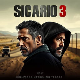 An intriguing teaser poster for 'Sicario 3 (2024)', prominently featuring Josh Brolin and Benicio Del Toro
