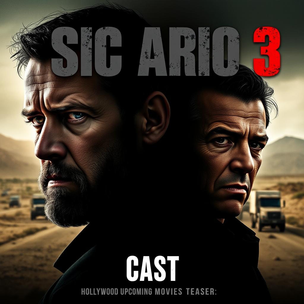 An intriguing teaser poster for 'Sicario 3 (2024)', prominently featuring Josh Brolin and Benicio Del Toro