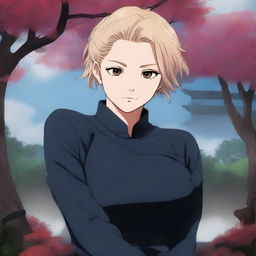 A high-quality digital art piece featuring actress Sydney Sweeney as a character from Jujutsu Kaisen