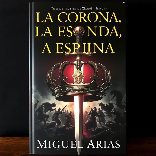 A stunning book cover showcasing a striking crown at the center, with a sharp sword piercing through it