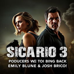 An engaging promotional image for 'Sicario 3,' emphasizing the return of Emily Blunt and Josh Brolin