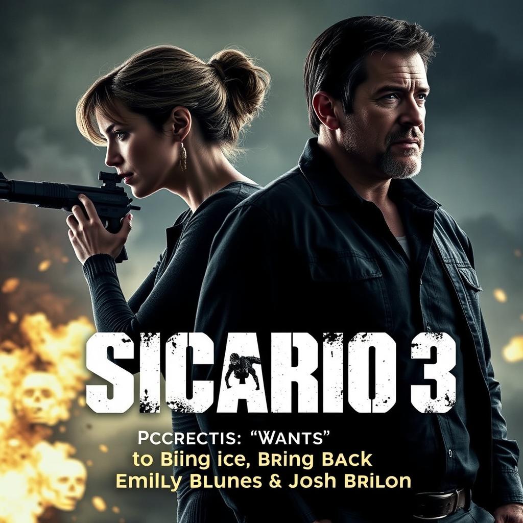 An engaging promotional image for 'Sicario 3,' emphasizing the return of Emily Blunt and Josh Brolin