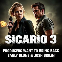 An engaging promotional image for 'Sicario 3,' emphasizing the return of Emily Blunt and Josh Brolin