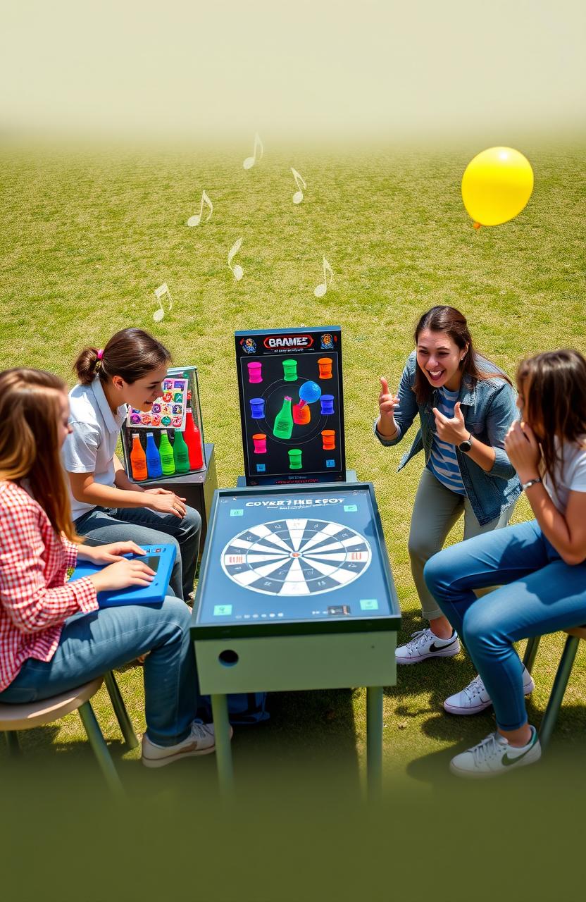 A group of five players gathered in an open area, deeply immersed in a thrilling gaming experience