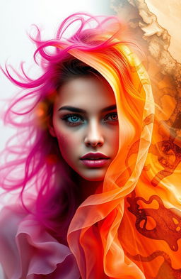 A visually stunning artwork featuring a blend of three elements: the first image, which exudes vibrant colors and dynamic textures, integrated harmoniously with two additional images that complement its aesthetics