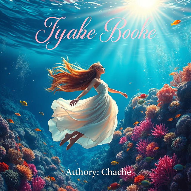 A captivating book cover design featuring an enchanting underwater scene