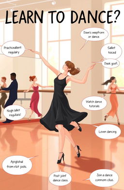 A visually engaging and informative illustration representing the journey of learning to dance
