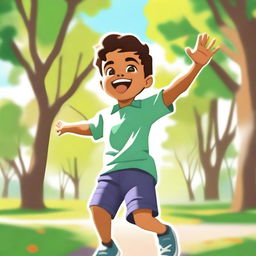 A high-quality digital art image of a young boy named Ali, portrayed as a happy, energetic child in a sunny park