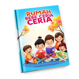 The cover design for the book 'RUMAH BEBE CERIA', featuring a vibrant and cheerful scene with children playing and learning happily