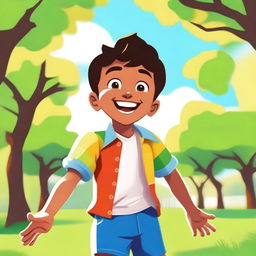 A high-quality digital art image of a young boy named Ali, portrayed as a happy, energetic child in a sunny park