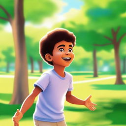 A high-quality digital art image of a young boy named Ali, portrayed as a happy, energetic child in a sunny park