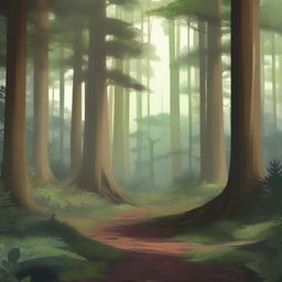 A high-quality digital art image depicting a vast, dense forest