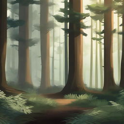 A high-quality digital art image depicting a vast, dense forest