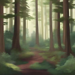 A high-quality digital art image depicting a vast, dense forest