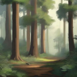 A high-quality digital art image depicting a vast, dense forest