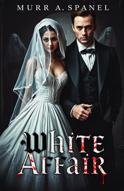 A dark and haunting book cover titled 'White Affair', featuring a mysterious man and woman