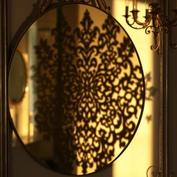 A beautifully intricate shadow cast on a mirror, showcasing detailed and elegant patterns