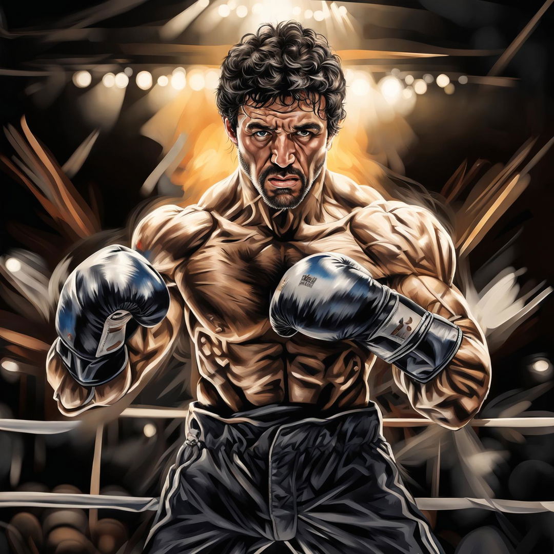 A high-quality digital art image depicting Rocky Balboa in a boxing stance