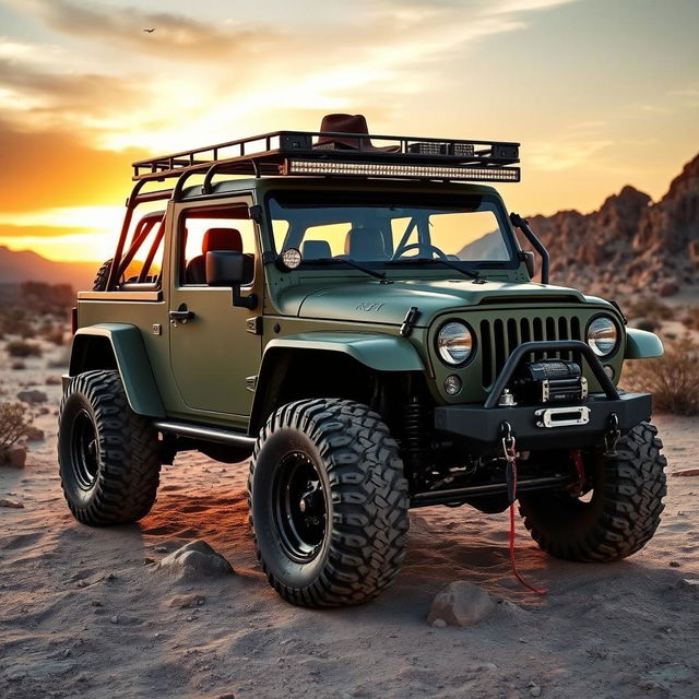 A rugged, modern off-road vehicle inspired by the iconic John Wayne style, featuring a robust and muscular design