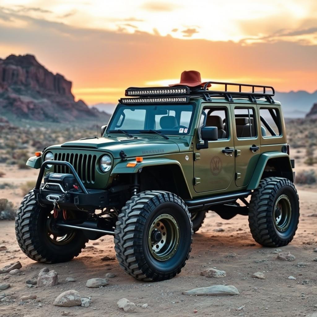 A rugged, modern off-road vehicle inspired by the iconic John Wayne style, featuring a robust and muscular design