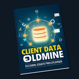 An eye-catching eBook cover design for a digital product titled 'Client Data Goldmine: Unlock Outreach Success'