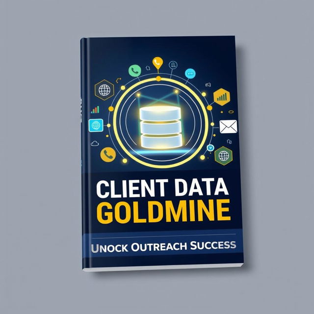 An eye-catching eBook cover design for a digital product titled 'Client Data Goldmine: Unlock Outreach Success'