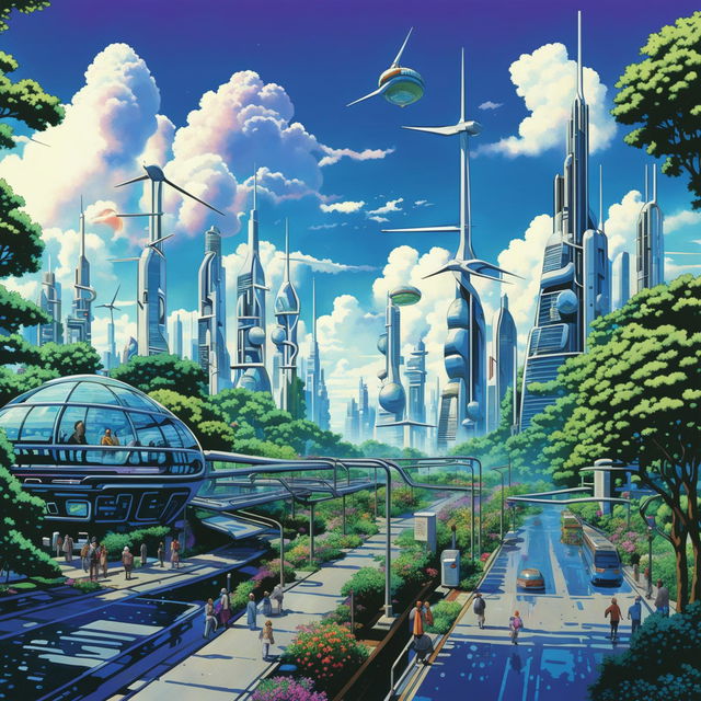 A high-quality digital art image depicting a utopian future cityscape