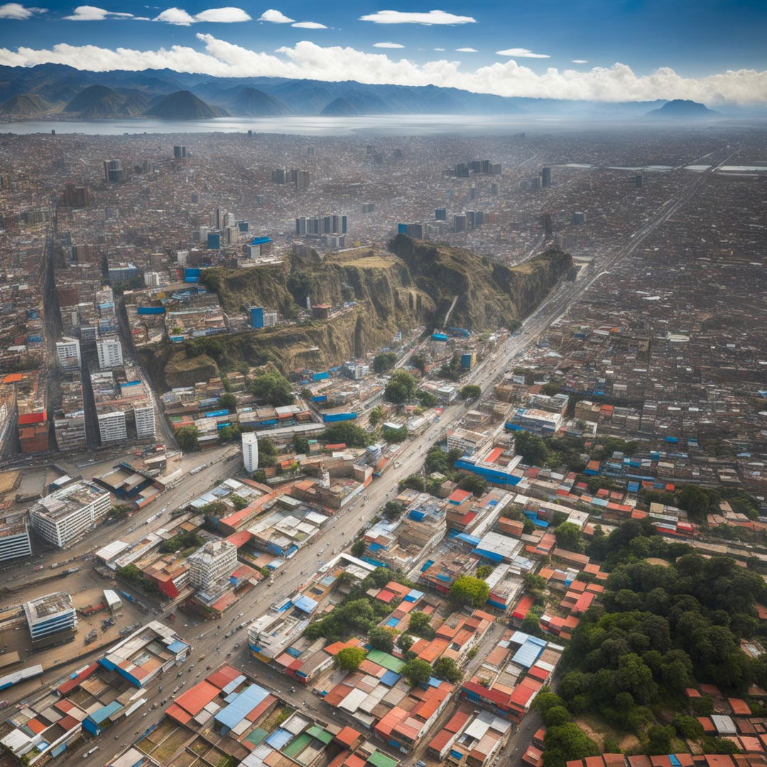 This is a high-resolution aerial photograph capturing the diverse landscape of Peru, from the Andes mountains to the Amazon rainforest and the cityscape of Lima