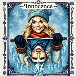 A tarot card design featuring the word 'Innocence' elegantly printed at the top
