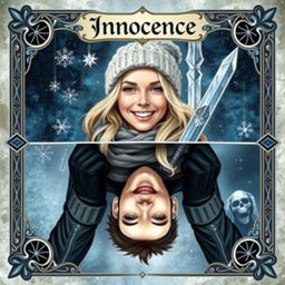 A tarot card design featuring the word 'Innocence' elegantly printed at the top