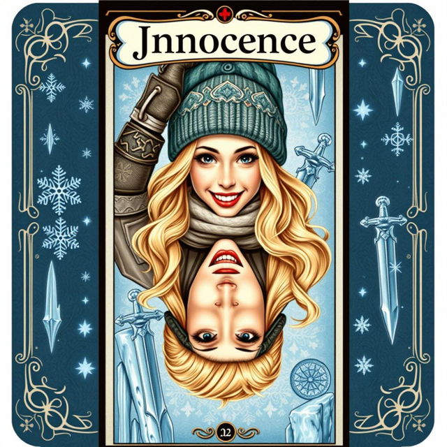 A tarot card design featuring the word 'Innocence' elegantly printed at the top