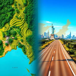 A divided cover design featuring the map of Laos seamlessly blending into the map of the USA