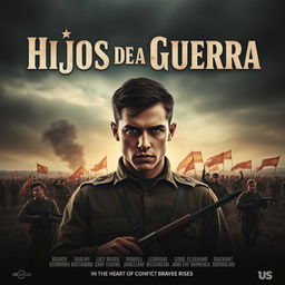 A dramatic and striking movie poster for a film titled 'Hijos de la Guerra' which translates to 'Sons of the War'