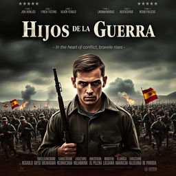 A dramatic and striking movie poster for a film titled 'Hijos de la Guerra' which translates to 'Sons of the War'