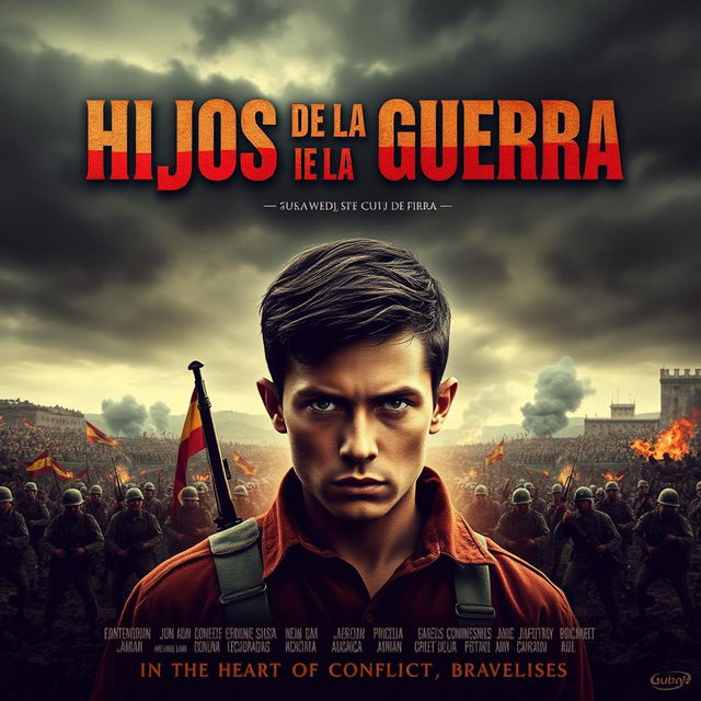 A dramatic and striking movie poster for a film titled 'Hijos de la Guerra' which translates to 'Sons of the War'