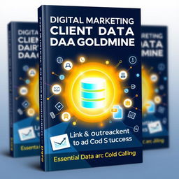 An eye-catching eBook cover design for a digital product titled 'Digital Marketing Client Data Goldmine: Unlock Outreach Success'