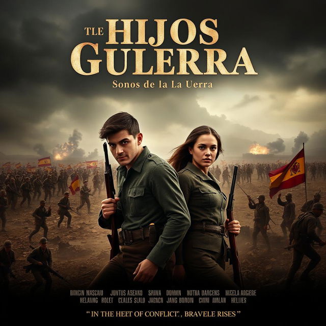 A dramatic and striking movie poster for a film titled 'Hijos de la Guerra' which translates to 'Sons of the War'