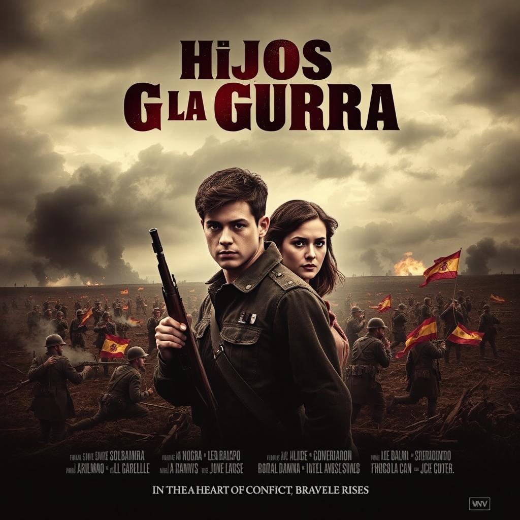 A dramatic and striking movie poster for a film titled 'Hijos de la Guerra' which translates to 'Sons of the War'