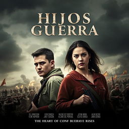 A dramatic and striking movie poster for a film titled 'Hijos de la Guerra' which translates to 'Sons of the War'