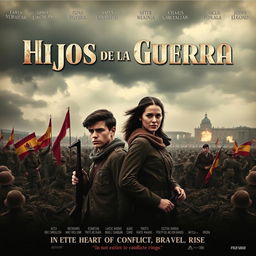 A dramatic and striking movie poster for a film titled 'Hijos de la Guerra' which translates to 'Sons of the War'