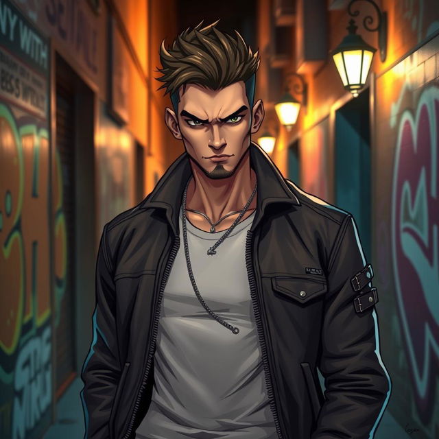 A character named Logan, depicted as a modern gangster