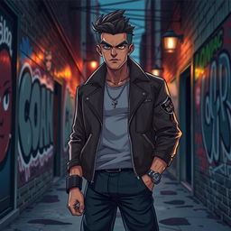 A character named Logan, depicted as a modern gangster