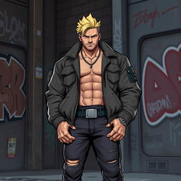 A character named Logan, depicted as a beefy gangster with striking blonde hair