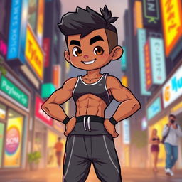 A character named Tylen, depicted as a cute yet strong individual with a fit physique and an attractive body