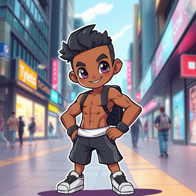 A character named Tylen, depicted as a cute yet strong individual with a fit physique and an attractive body