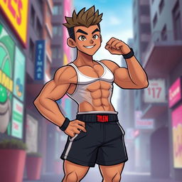 A character named Tylen, depicted as a cute yet strong individual with a fit physique and an attractive body