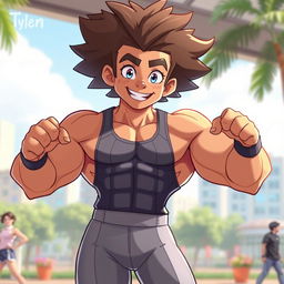 A character named Tylen, depicted as super strong with fluffy, voluminous hair that adds to his charm