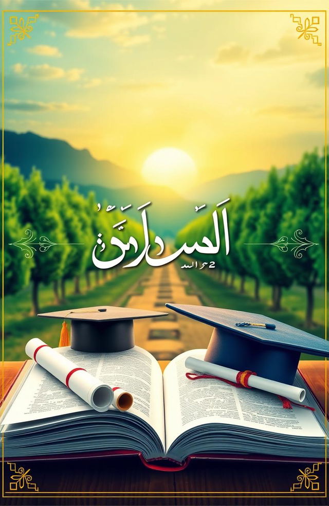 An artistic cover design for a high school graduation thesis (التوجيهي) featuring a bright and inspiring academic theme