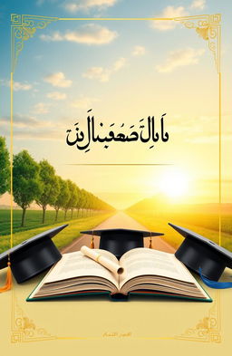An artistic cover design for a high school graduation thesis (التوجيهي) featuring a bright and inspiring academic theme